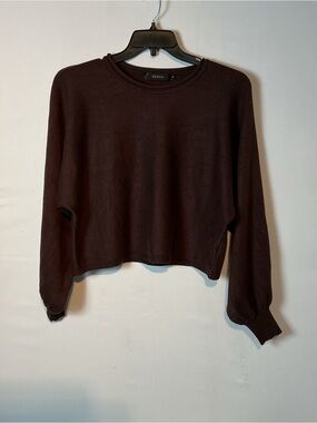 Zessica Cropped Crewneck Sweatshirt in Dark Brown
